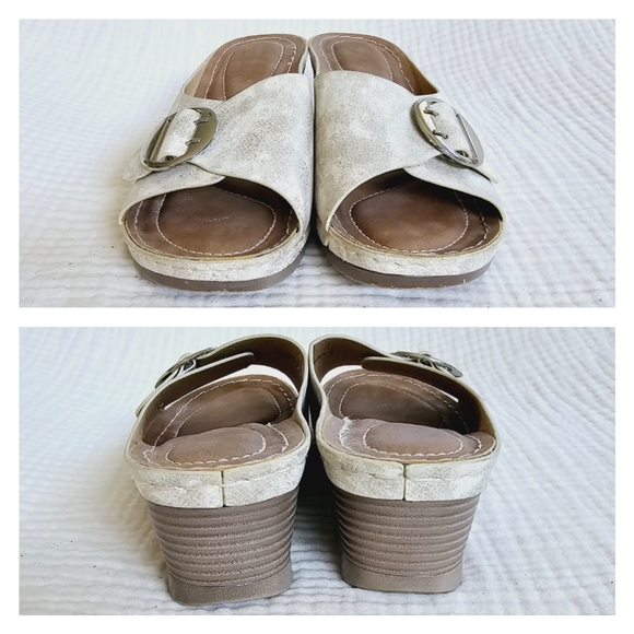 Wedge Mule Sandals, Open Toe with Buckles in Ivory, Size 8 Medium - Picture 14 of 16